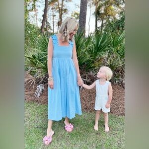 LAKE Lolly Swiss Dot Smocked Pleated Straps Dress